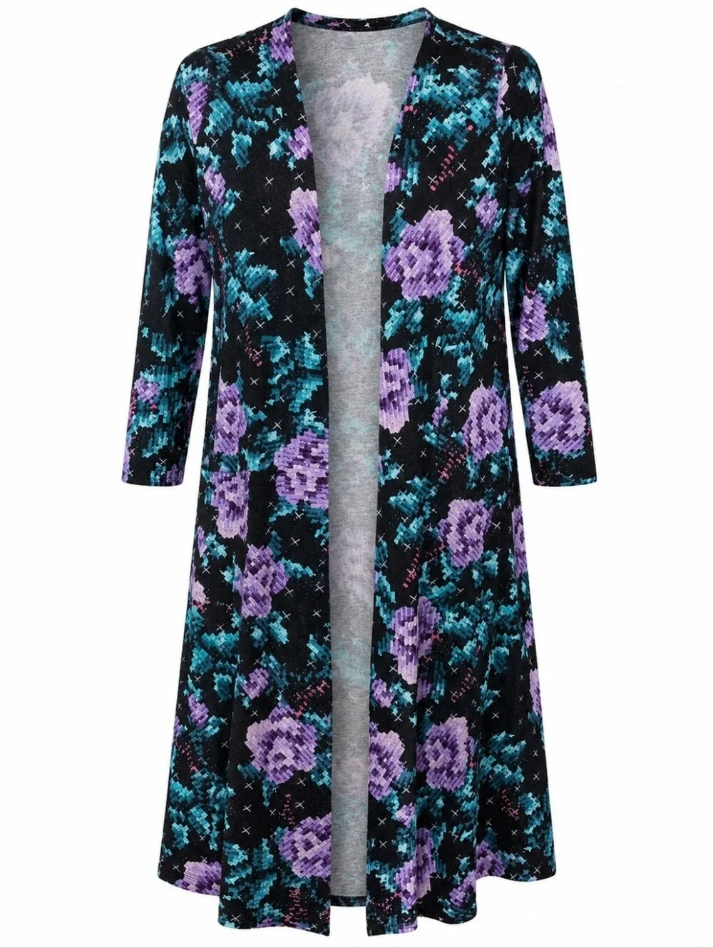 LULAROE | Sarah‎ Longline Spring Festival Duster Black Purple Green Floral | M